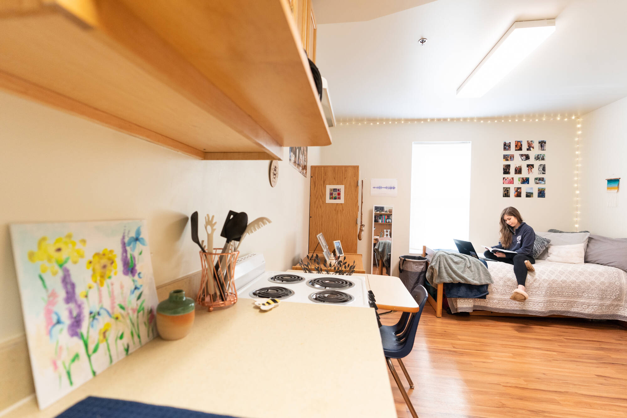 Student in her apartment studing